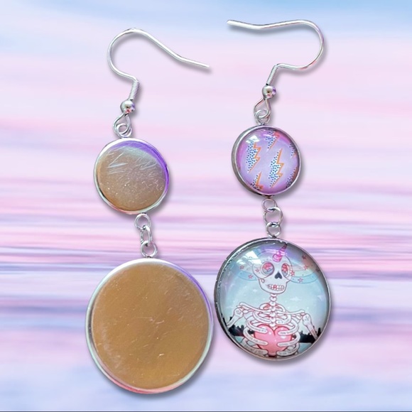 Pastel Skeleton and Lightning Bolt Dangling Earrings - Picture 2 of 4